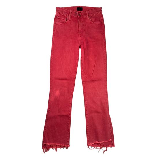 MOTHER Denim - Mother Insider Crop Step Fray Sz 25 Second Chance Faded Jeans Hot Rod Red